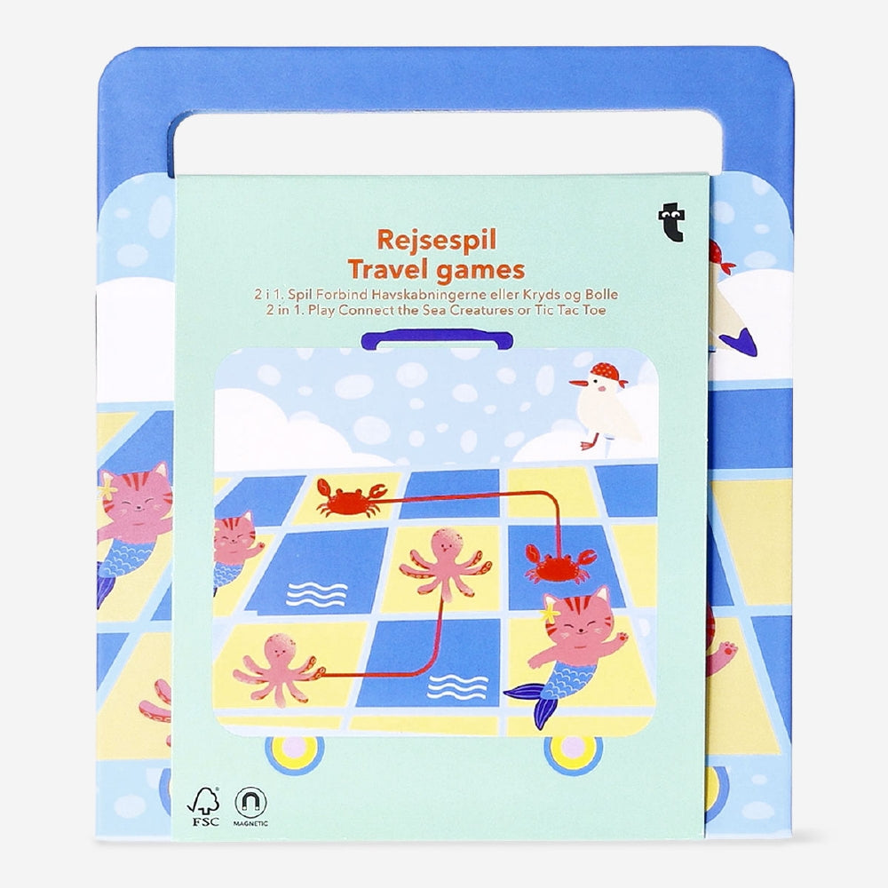 Flying Tiger Copenhagen 2-in-1 travel game featuring sea creatures and Tic Tac Toe in compact, portable design.