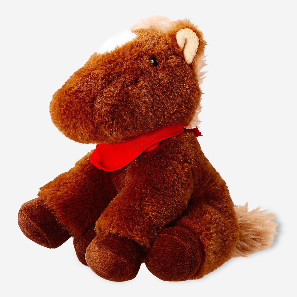 Soft plush horse toy with a colorful bandana, designed for children, by Flying Tiger Copenhagen.