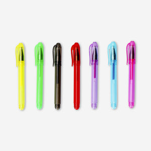 Set of 7 mini gel ink pens in assorted colors from Flying Tiger Copenhagen, ideal for office writing and note-taking.
