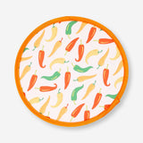 Foldable textile fan with Chilli print by Flying Tiger Copenhagen, showing colorful fabric and compact design.