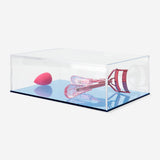 Flying Tiger Copenhagen personal care storage box, 6x12x18 cm, with a clear plastic design for organizing small items.