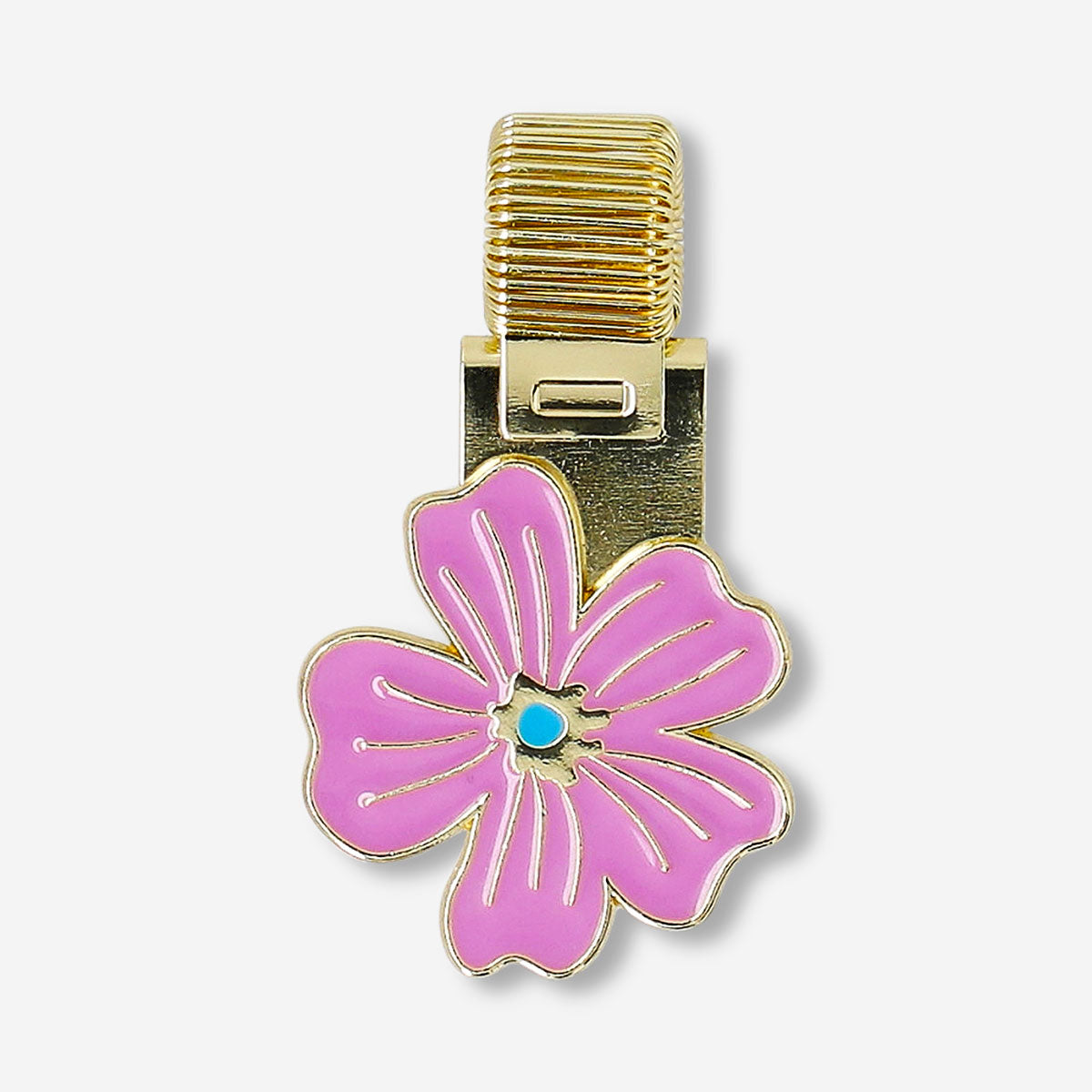 Gold pen loop with flower decoration from Flying Tiger Copenhagen, designed to attach to notebooks or planners for easy pen access.