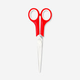 Red office scissors from Flying Tiger Copenhagen with sharp blades and ergonomic handles for precise cutting.