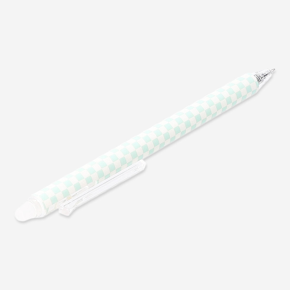 Flying Tiger Copenhagen erasable gel ink pen with green check marks on a white background, ideal for office use.