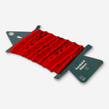 Red office ribbon with frill edges, 3 meters long, from Flying Tiger Copenhagen, suitable for gift wrapping and decorative crafts.