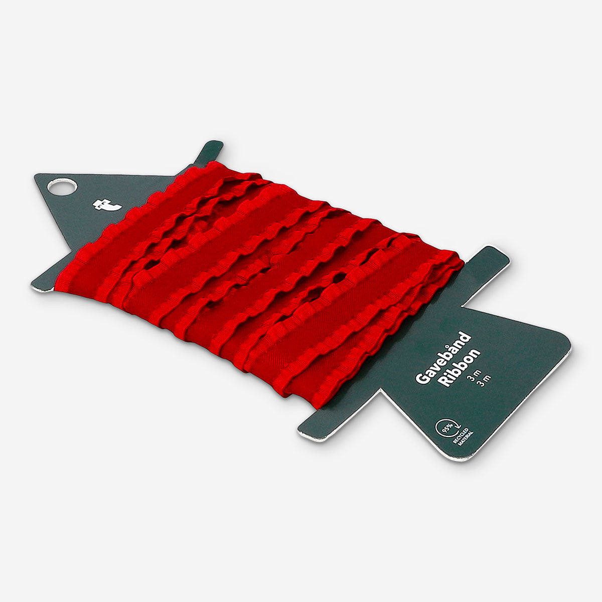 Red office ribbon with frill edges, 3 meters long, from Flying Tiger Copenhagen, suitable for gift wrapping and decorative crafts.