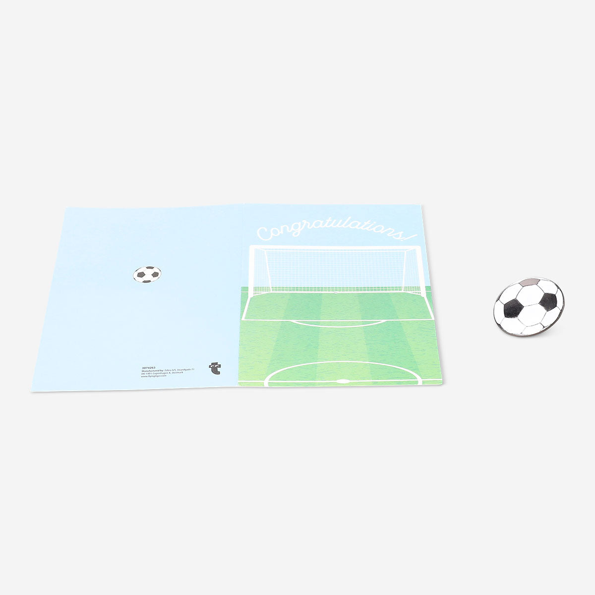 Flying Tiger Copenhagen soccer-themed office greeting card with soccer ball and playful design, perfect for sports fans.