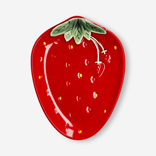 Red ceramic strawberry plate - 17 cm