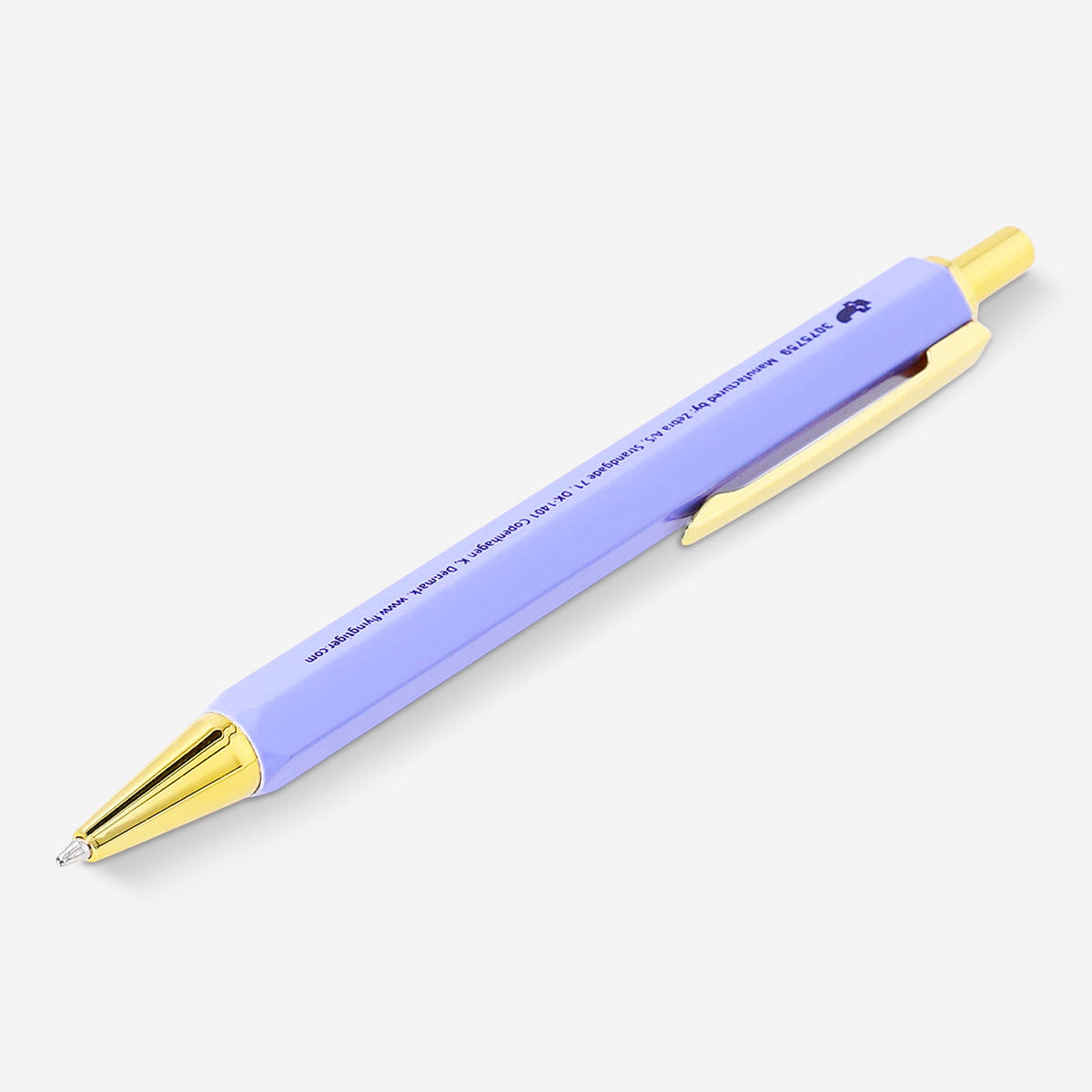 Flying Tiger Copenhagen hexagon-shaped ballpoint pen for office use, featuring a sleek design and a metallic finish.