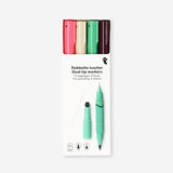 Set of four Flying Tiger Copenhagen dual-tip markers for journaling with colorful ink and fine and broad tips.