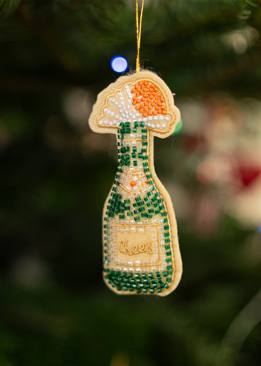 Hanging ornament - Champagne bottle with beads