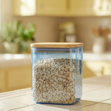 Blue glass storage container with lid from Flying Tiger Copenhagen, 1.1L kitchen storage jar for snacks or ingredients.