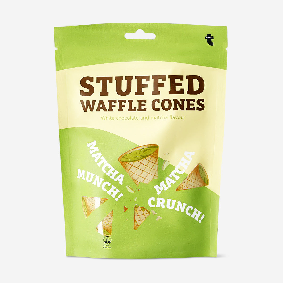 Matcha-flavored waffle cones from Flying Tiger Copenhagen, shown in a close-up image highlighting their green tea flavor.