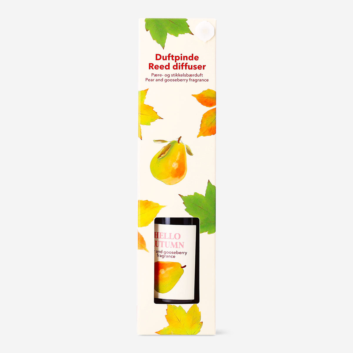 Flying Tiger Copenhagen pear and gooseberry reed diffuser for home fragrance, with elegant glass bottle and natural reeds.
