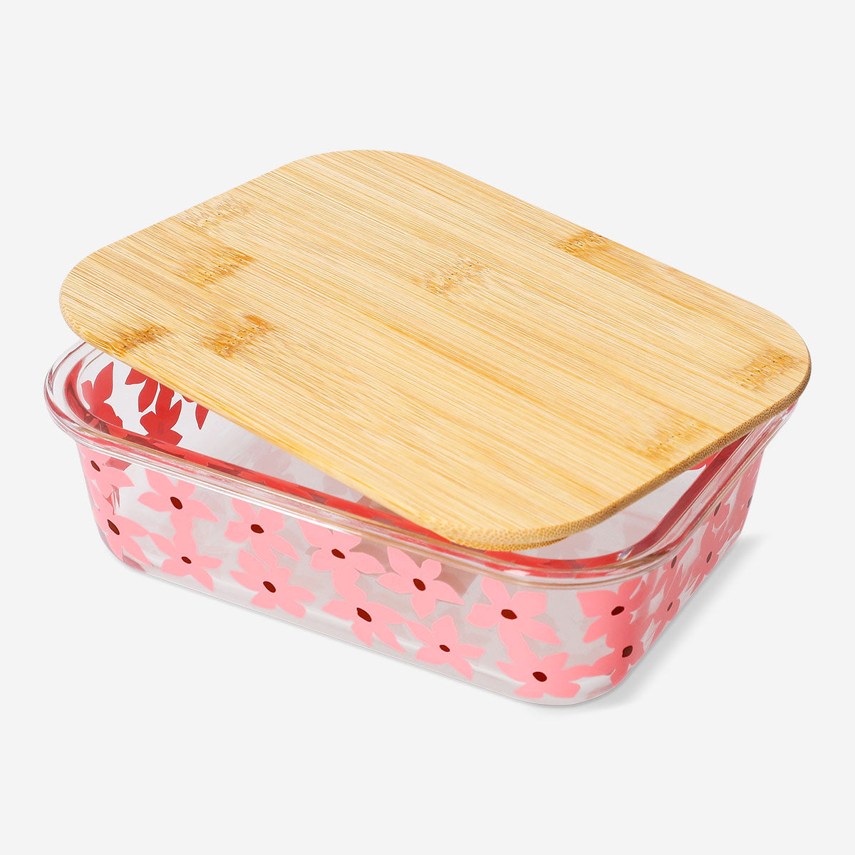 Glass food container with floral design, 20 cm, perfect for kitchen storage, from Flying Tiger Copenhagen.
