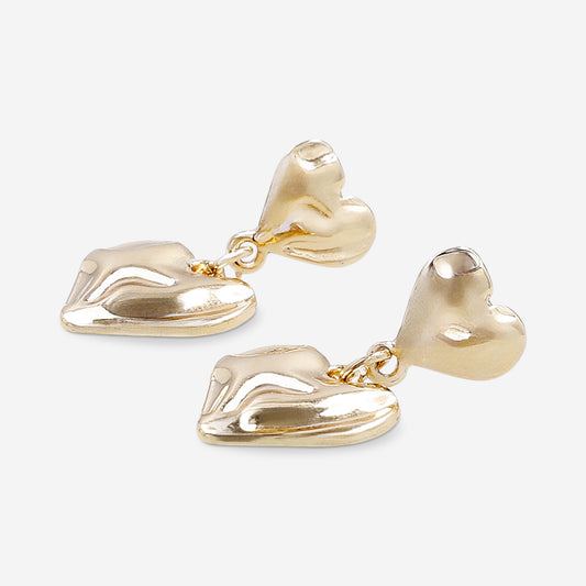 Gold earrings - Two hearts with shiny finish