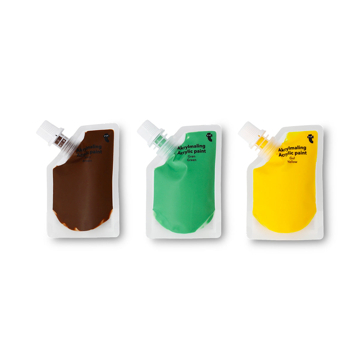 Set of three acrylic paint bottles in vibrant colors for arts and crafts by Flying Tiger Copenhagen.