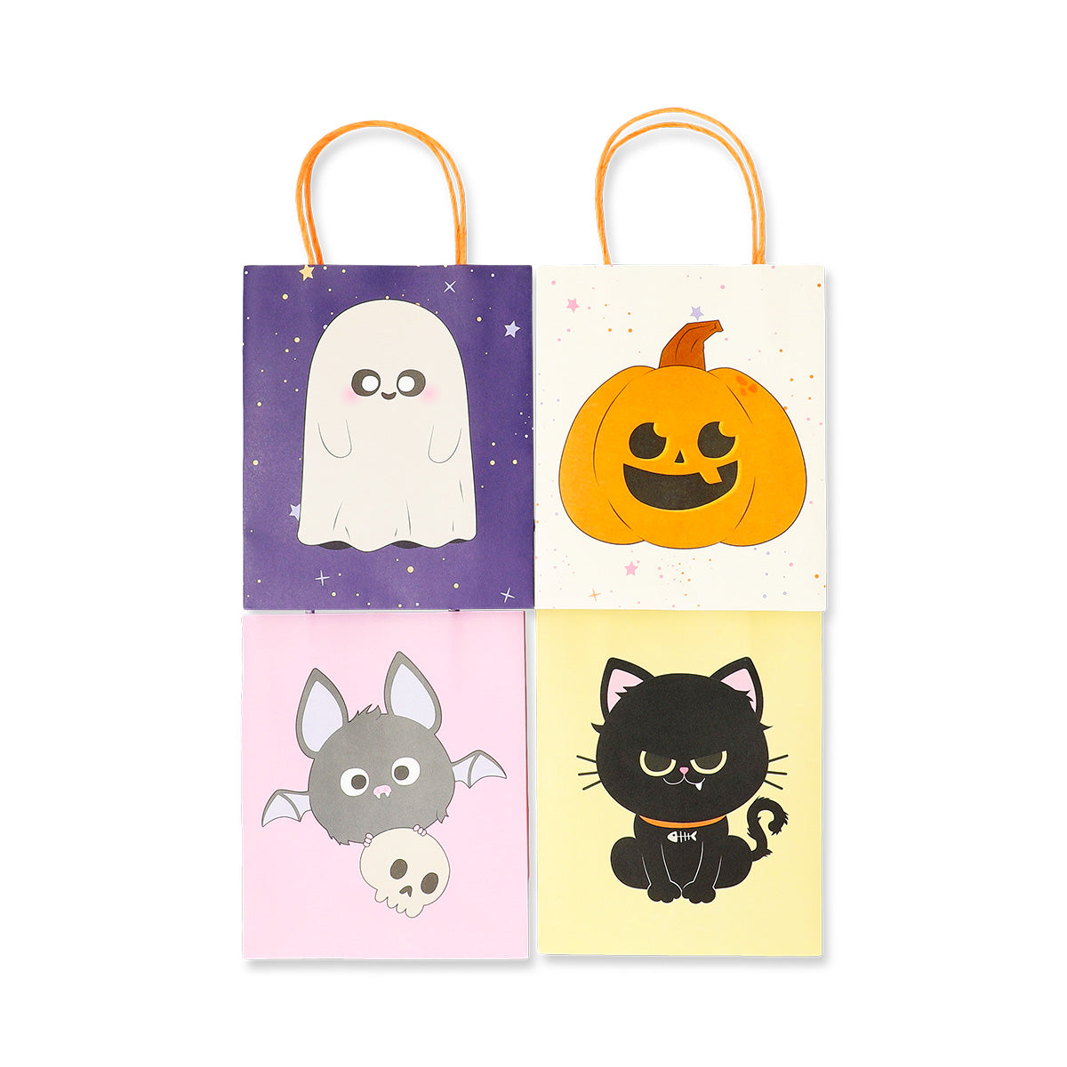 Set of four Flying Tiger Copenhagen Halloween print gift bags for office occasions, featuring festive spooky designs.