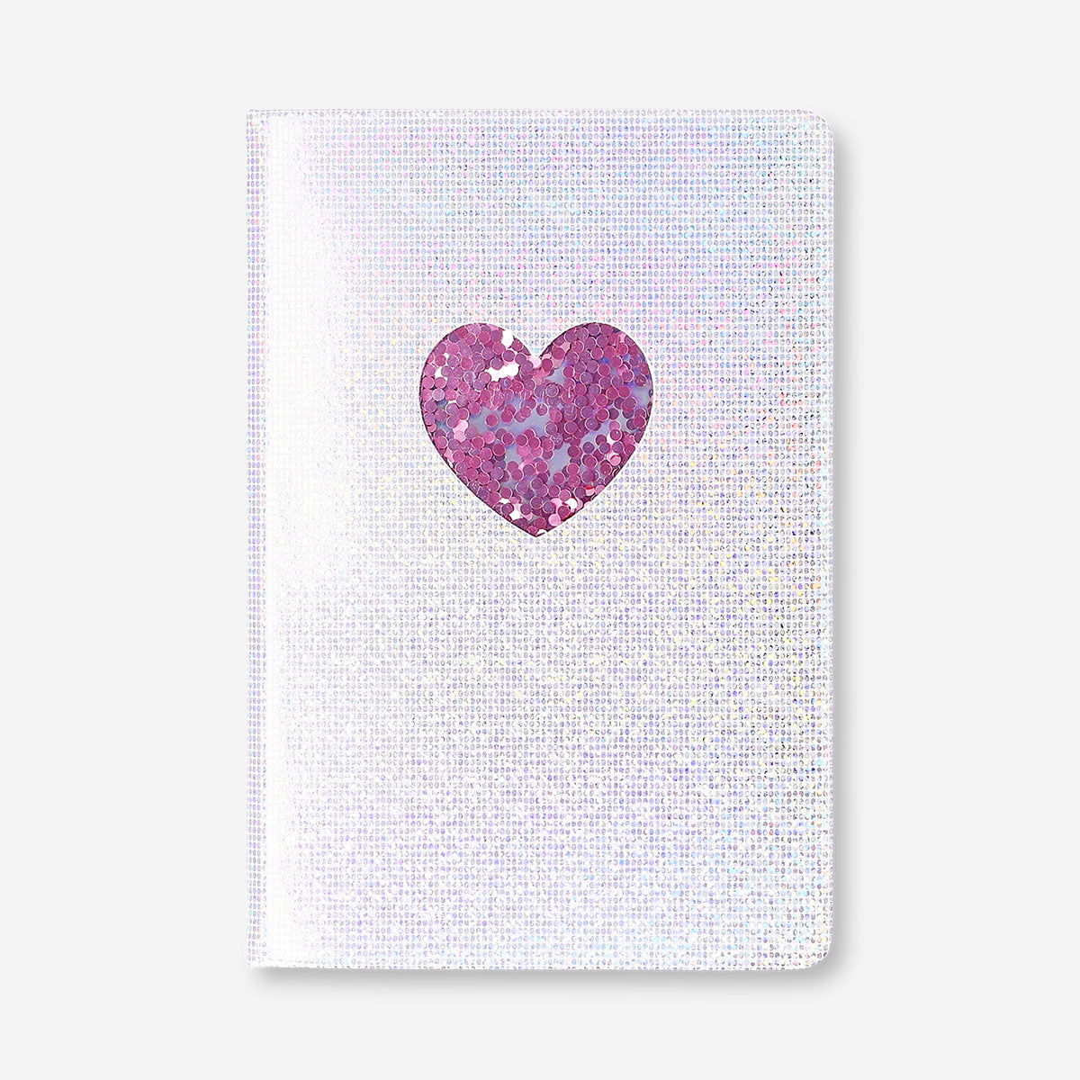 Silver A5 office notebook with a heart design by Flying Tiger Copenhagen, featuring a smooth cover and compact size for note-taking.
