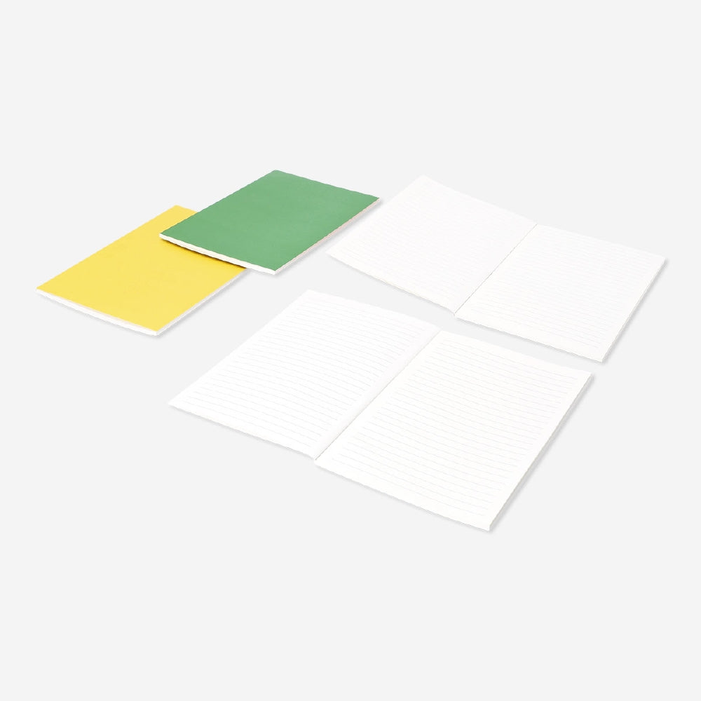 Set of four Flying Tiger Copenhagen A5 lined notebooks for office use, featuring colorful covers and ruled pages.