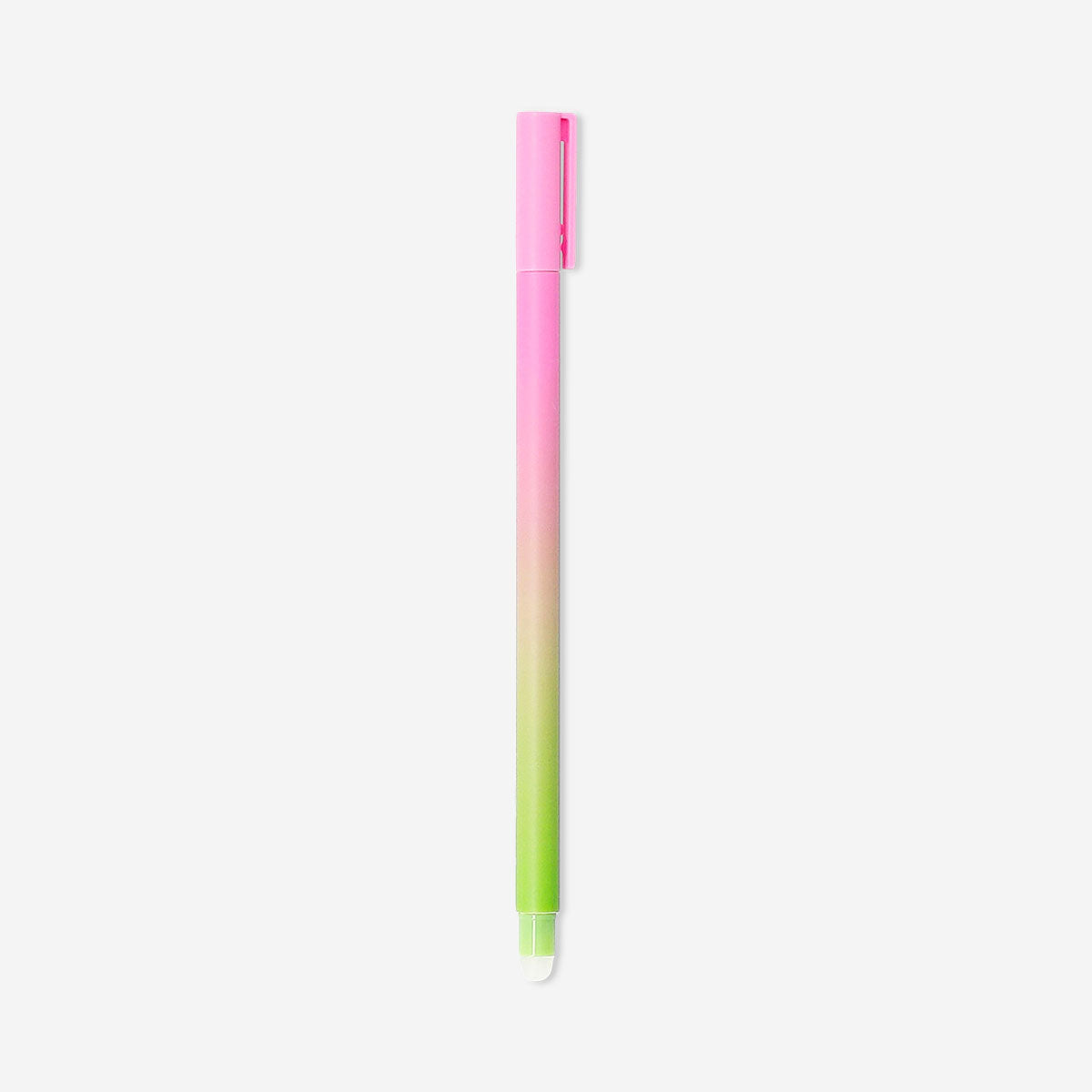 Flying Tiger Copenhagen erasable gel ink pen with pink and green gradient design, ideal for office use and note-taking.