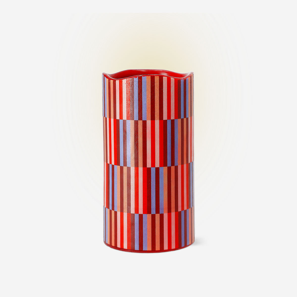LED pillar candle with geometric pattern, 10 cm tall, from Flying Tiger Copenhagen, designed for home decor.