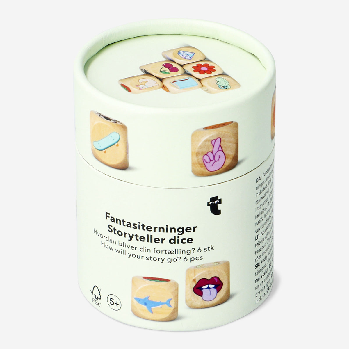 Flying Tiger Copenhagen storyteller dice game with colorful multi-sided dice for storytelling and creative play.
