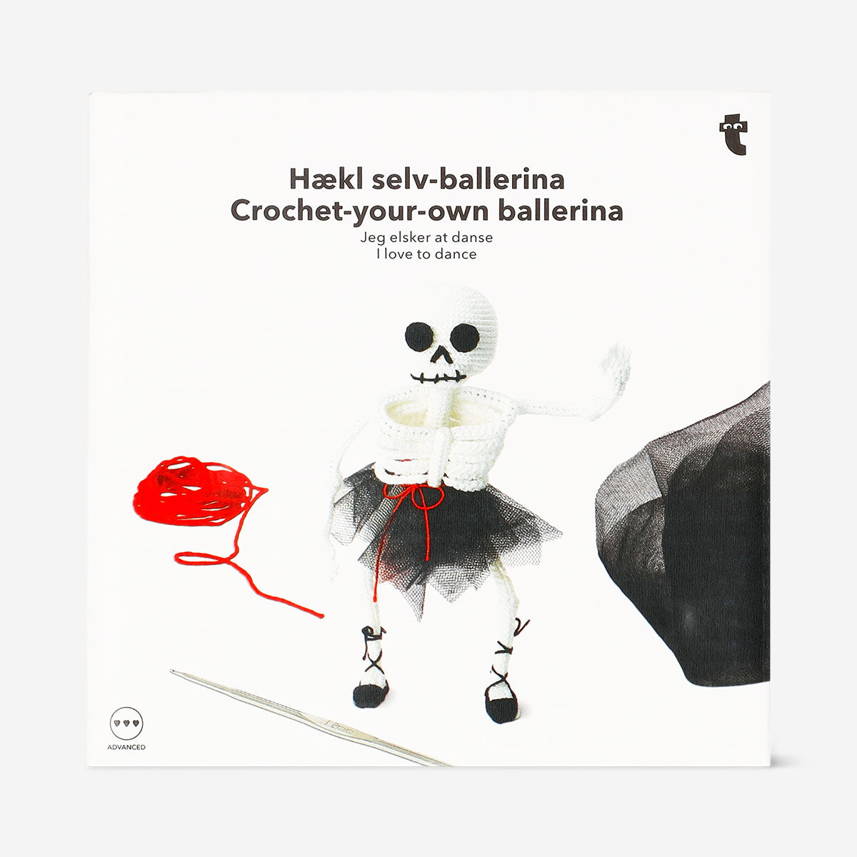 DIY crochet skeleton ballerina hobby kit by Flying Tiger Copenhagen, featuring a handmade crochet skeleton with ballerina details.