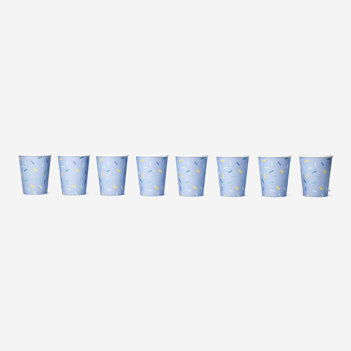 Set of four blue confetti paper cups for parties, made by Flying Tiger Copenhagen, perfect for festive celebrations.