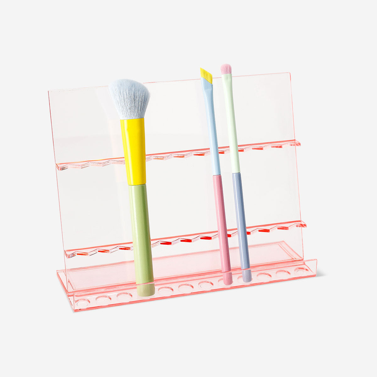 Clear cosmetic organizer for makeup brushes, Flying Tiger Copenhagen, 6x14x18 cm, with compartments to hold beauty tools neatly.