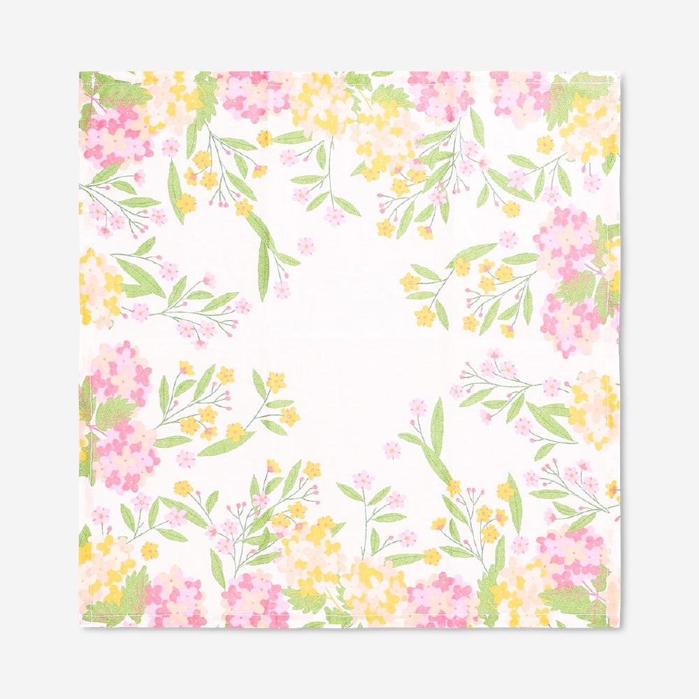 Set of two Flying Tiger Copenhagen floral fabric napkins with colorful flower patterns, ideal for home table settings.