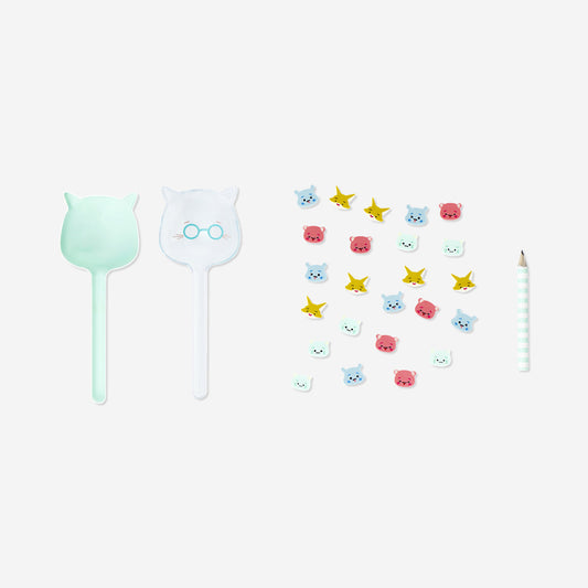 Pencil with mini cat erasers