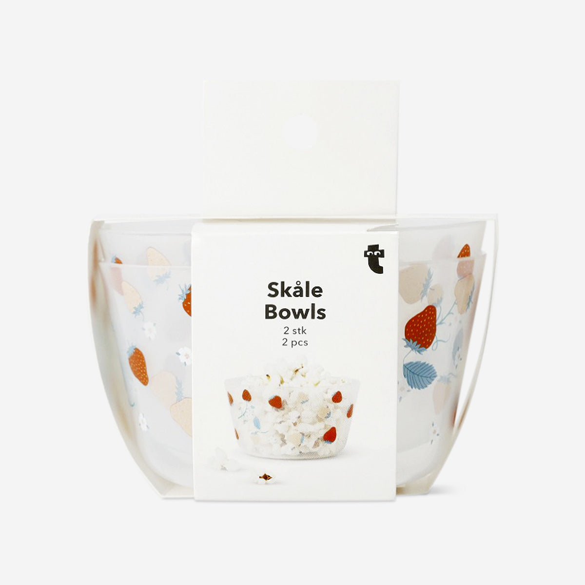 Two party bowls with strawberry print from Flying Tiger Copenhagen, perfect for serving snacks or desserts.
