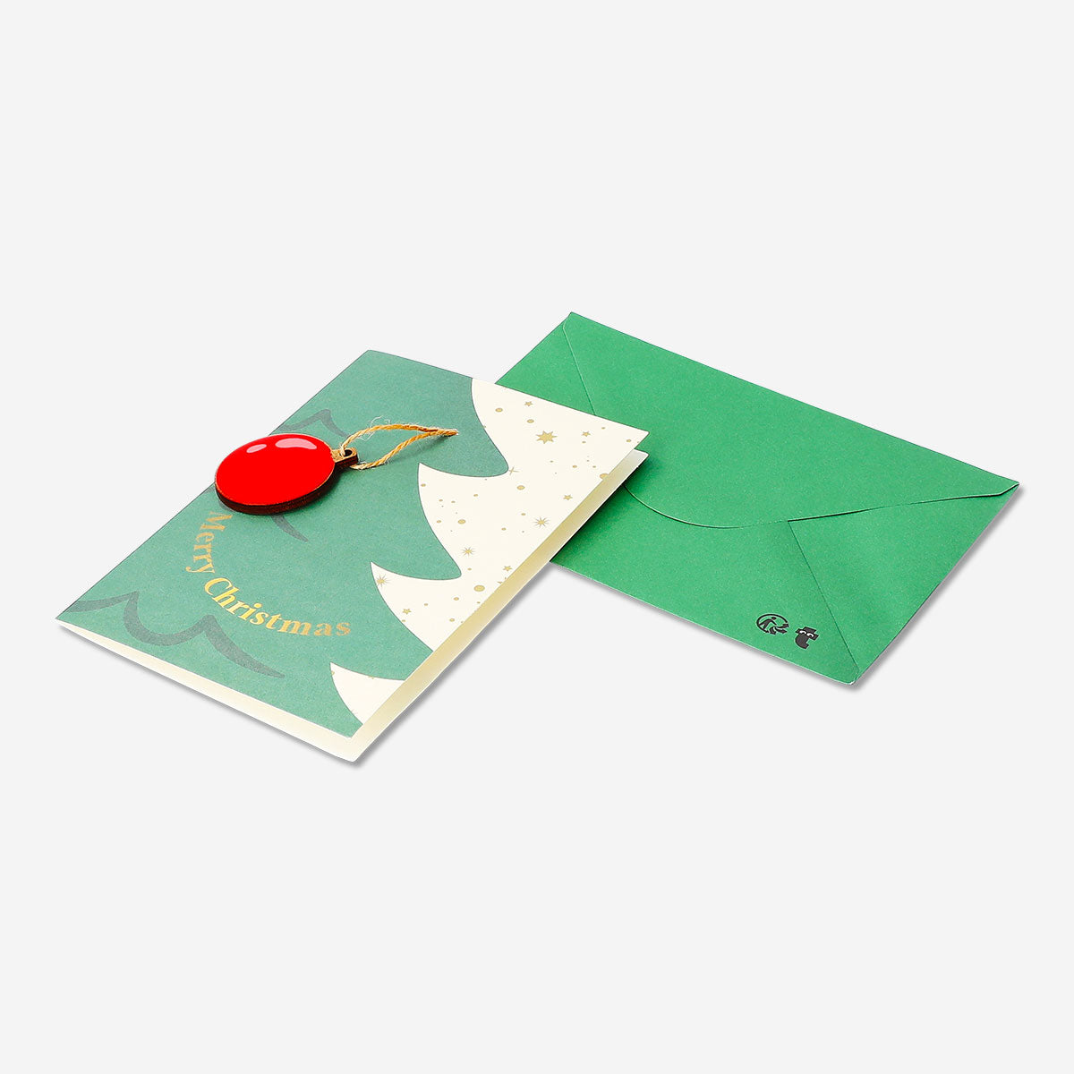 Office Christmas card featuring a decorated Christmas tree with ornaments by Flying Tiger Copenhagen.