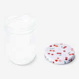 Glass storage jar with cherry print lid, 16 cm, suitable for kitchen storage, by Flying Tiger Copenhagen.