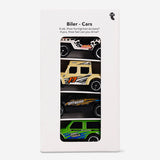 Set of four Jungle toy cars by Flying Tiger Copenhagen, colorful plastic vehicles perfect for children's play and imaginative fun.
