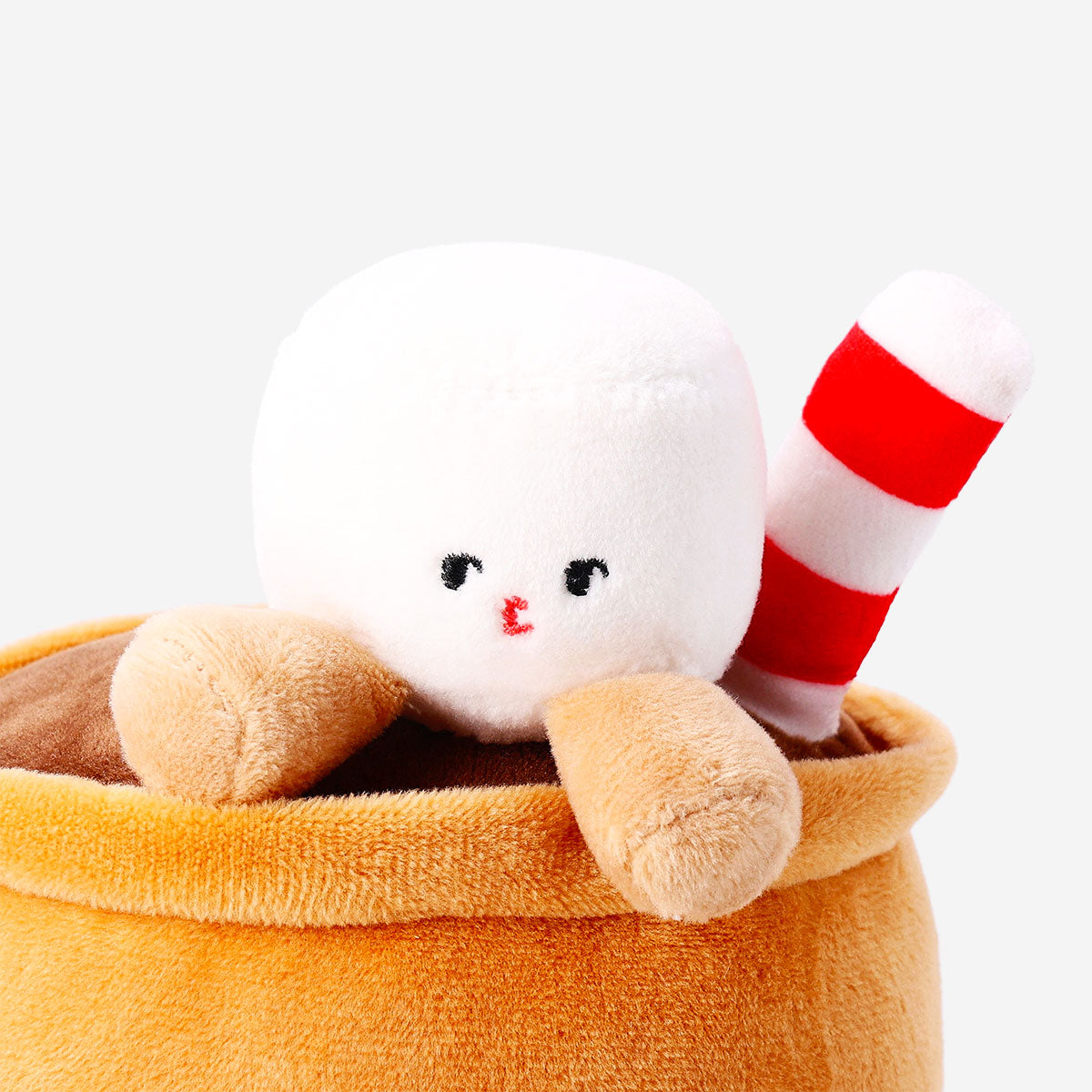 Cute Flying Tiger Copenhagen plush toy shaped like hot chocolate with marshmallow details, soft fabric and adorable design.