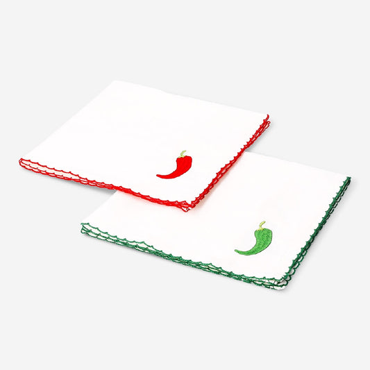 Fabric napkins with embroidered chillies - 2 pcs