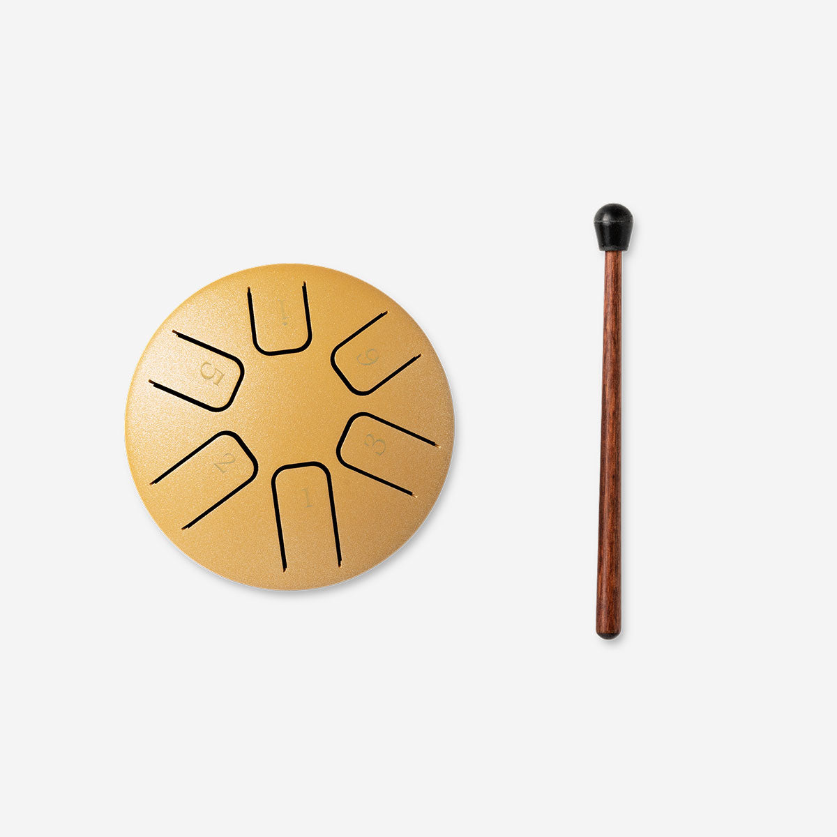 Gold sensory drum toy from Flying Tiger Copenhagen with textured surface and colorful design for sensory play and exploration.