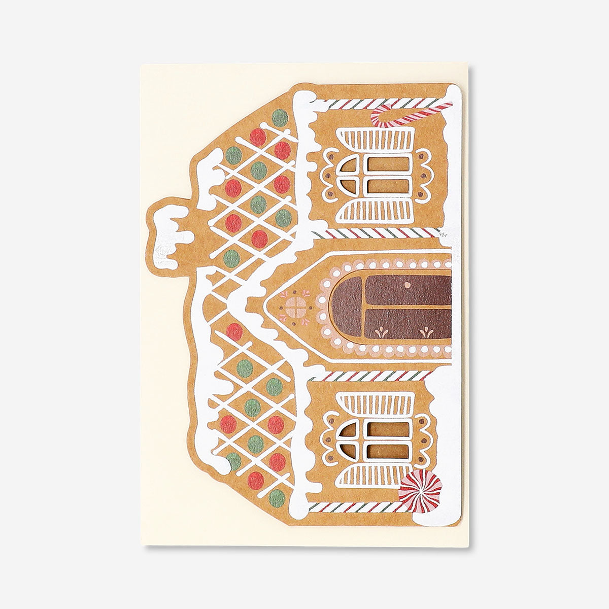 Office Christmas card featuring a colorful gingerbread house design by Flying Tiger Copenhagen.
