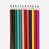 Set of 12 colorful office colouring pencils by Flying Tiger Copenhagen, neatly arranged on a white background.