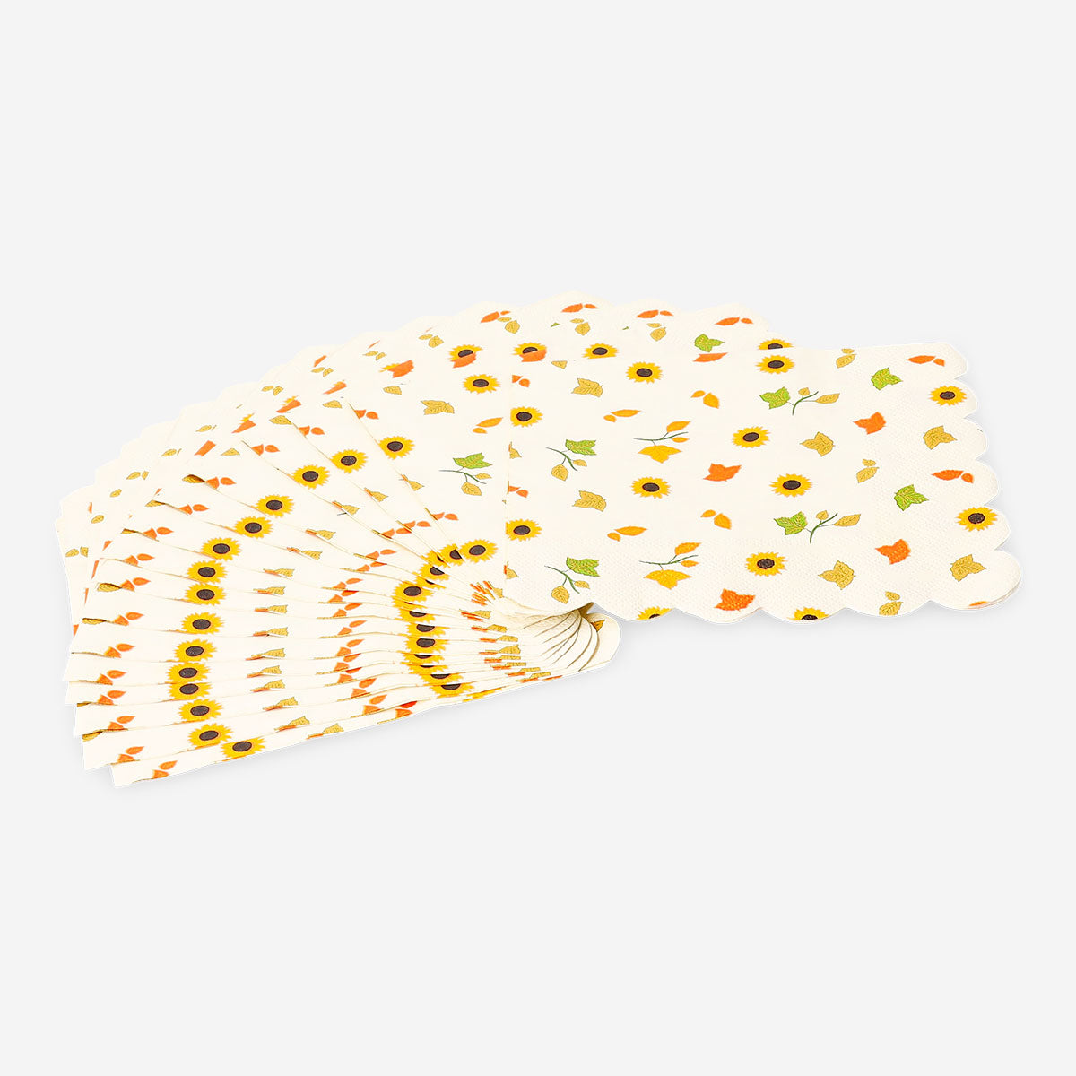 Set of 16 autumn print party napkins with scalloped edges by Flying Tiger Copenhagen, featuring seasonal seasonal designs