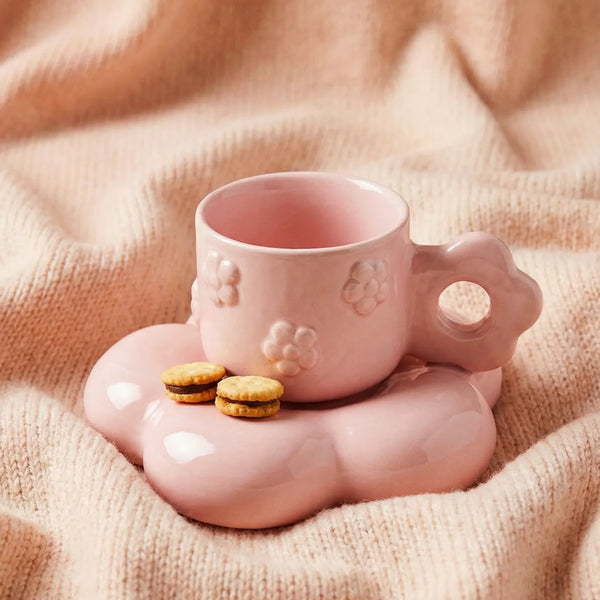 Iridescent Pink Mug with Saucer 190ml – Elegant Ceramic Cup