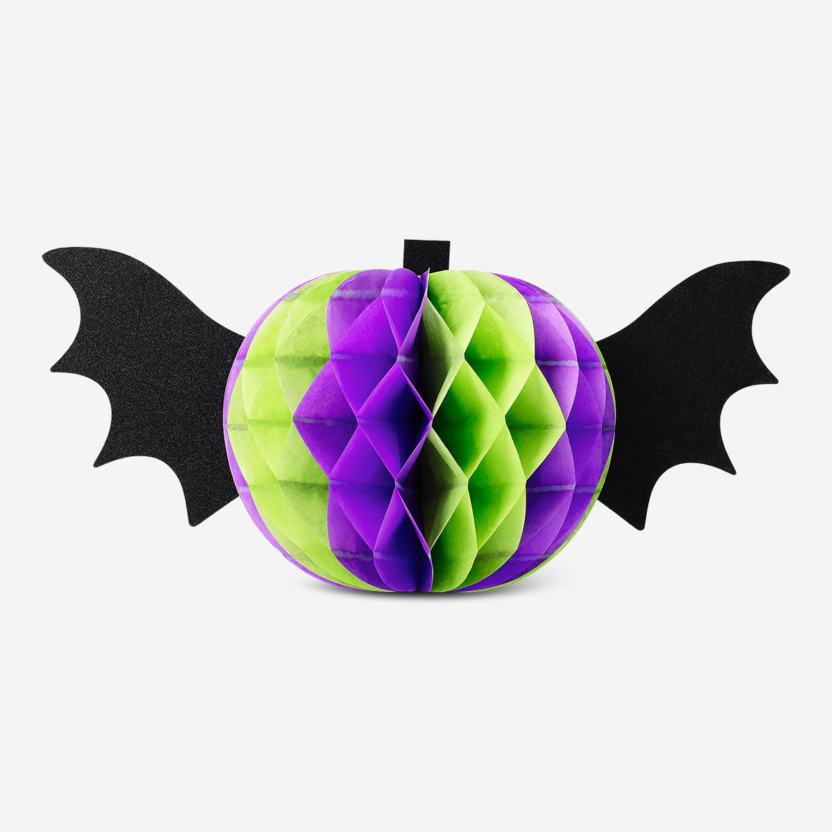 Two Honeycomb paper pumpkin table decorations with wings, colorful party decor by Flying Tiger Copenhagen.