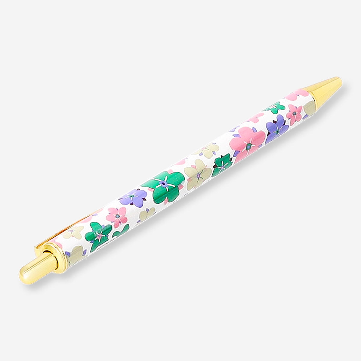 Flying Tiger Copenhagen multi-colored floral ballpoint pen for office use, featuring vibrant flower designs on a sleek pen body.