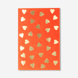 Flying Tiger Copenhagen office greeting card with foil hearts design, featuring colorful heart patterns on a festive background.