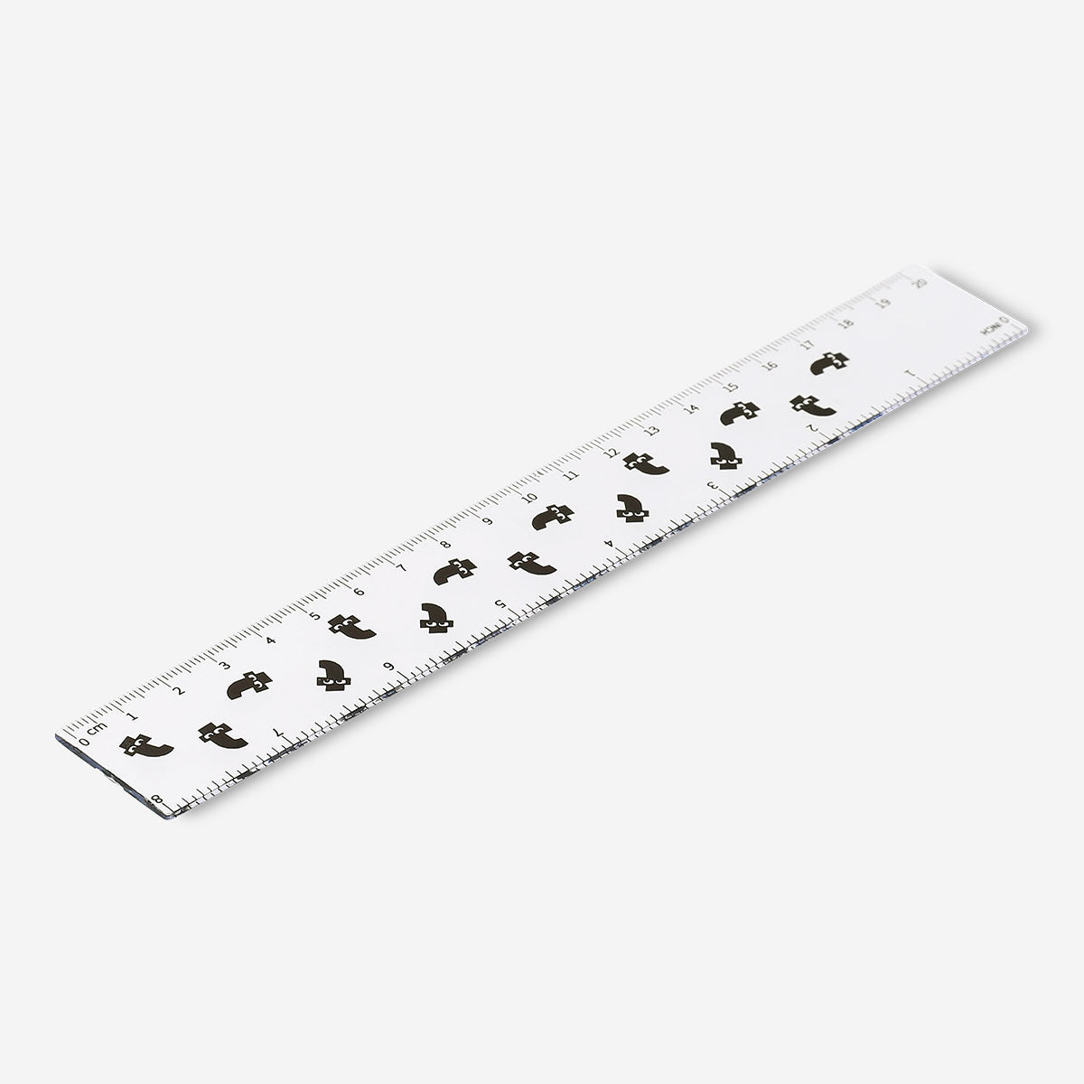 Transparent 20cm office ruler by Flying Tiger Copenhagen, featuring clear plastic with precise measurement markings.