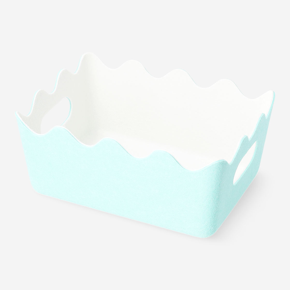 Panier de rangement en feutre bleu aux bords festonnés - 15 x 20 cm