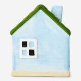 Decorative blue ceramic house from Flying Tiger Copenhagen, 11 cm tall, with detailed windows and roof for home decor accents.