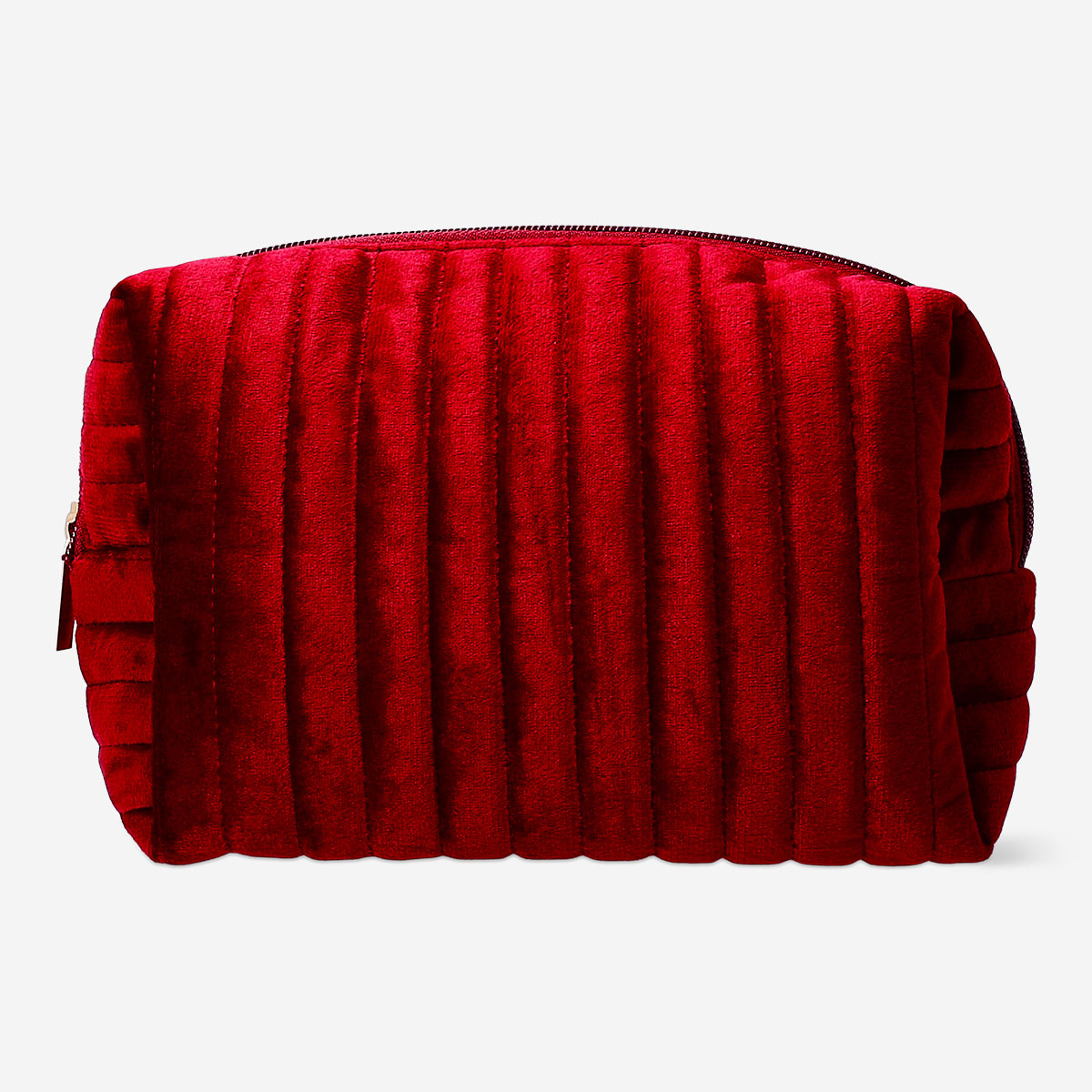 Flying Tiger Copenhagen Bordeaux velvet toiletry bag for personal care, featuring a soft, plush velvet exterior and compact design.